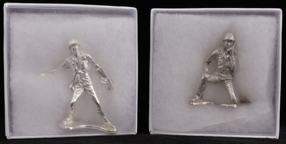 LOT 2 .999 FINE SILVER SOLDIER RADIOMAN FOLLOW ME