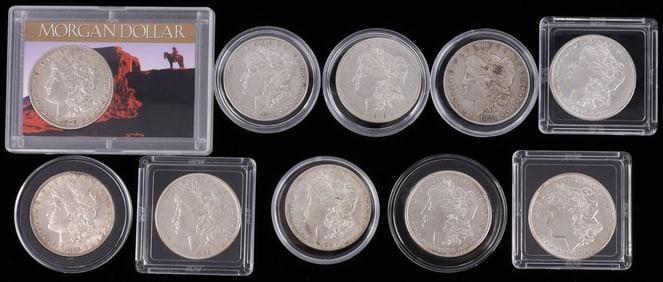 LOT OF 10 VF OR BETTER MORGAN SILVER DOLLAR COINS