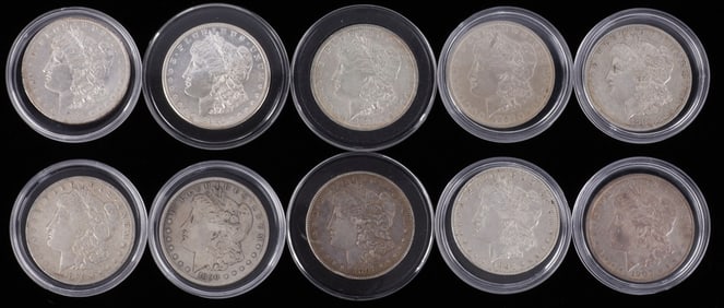 LOT OF 10 VF OR BETTER MORGAN SILVER DOLLAR COINS