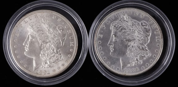 1881 S & 1886 MINT STATE MORGAN SILVER DOLLARS