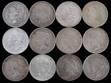 LOT OF 12 MIXED DATE MORGAN SILVER DOLLAR COINS