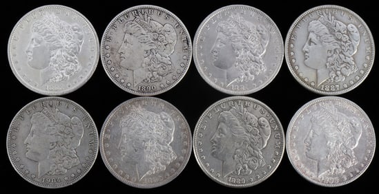 LOT OF 8 MORGAN SILVER DOLLAR COINS