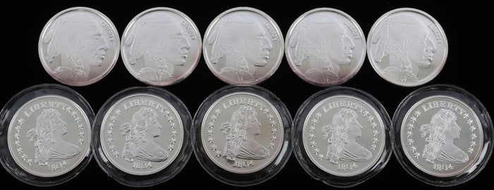 LOT OF 10 SILVER BULLION ROUNDS 999 FINE