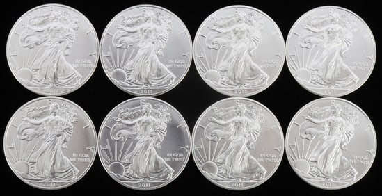 LOT 8 2011 SILVER 1 OZT OUNCE AMERICAN EAGLE COINS