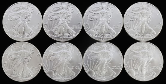 8 MIX DATE 1 OZT OUNCE SILVER AMERICAN EAGLE COINS