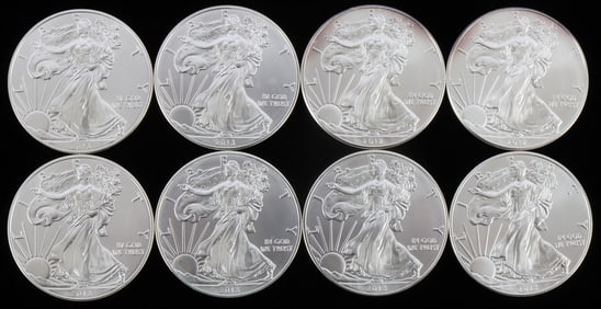 8 SILVER AMERICAN EAGLE 1 OZT OUNCE BU COIN LOT