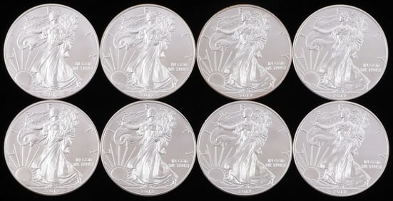 8 2012 SILVER AMERICAN EAGLE 1 OZT OUNCE BU COINS