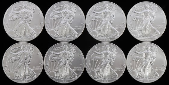 8 2014 SILVER AMERICAN EAGLE 1 OZT OUNCE BU COINS