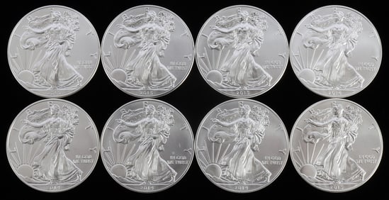 8 2014 SILVER AMERICAN EAGLE 1 OZT OUNCE BU COINS