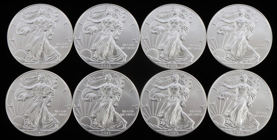8 2015 SILVER AMERICAN EAGLE 1 OZT OUNCE BU COINS