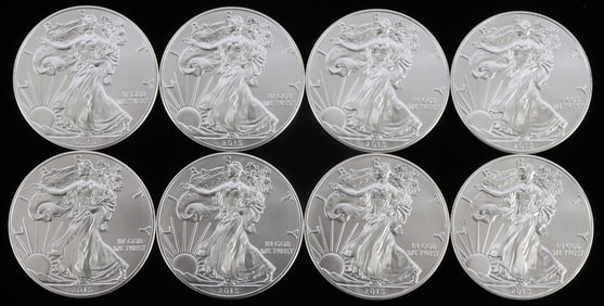 8 2015 SILVER AMERICAN EAGLE 1 OZT OUNCE BU COINS