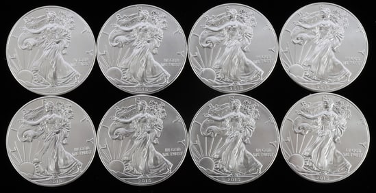 8 2015 SILVER AMERICAN EAGLE 1 OZT OUNCE BU COINS
