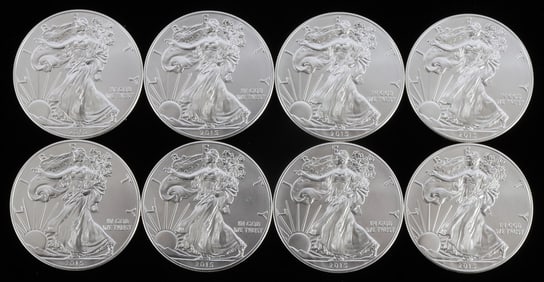 8 2015 SILVER AMERICAN EAGLE 1 OZT OUNCE BU COINS