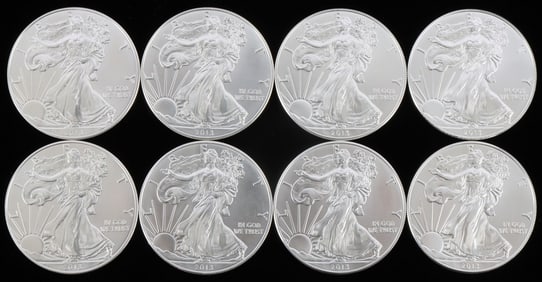 LOT OF 8 ONE OUNCE 999 2013 AMERICAN SILVER EAGLES