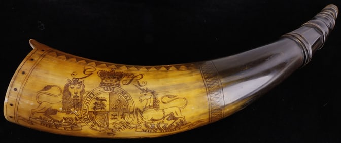 FRENCH & INDIAN WAR SCRIMSHAW POWDER HORN MAP