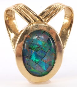 14K YELLOW GOLD MOSAIC OPAL PENDANT
