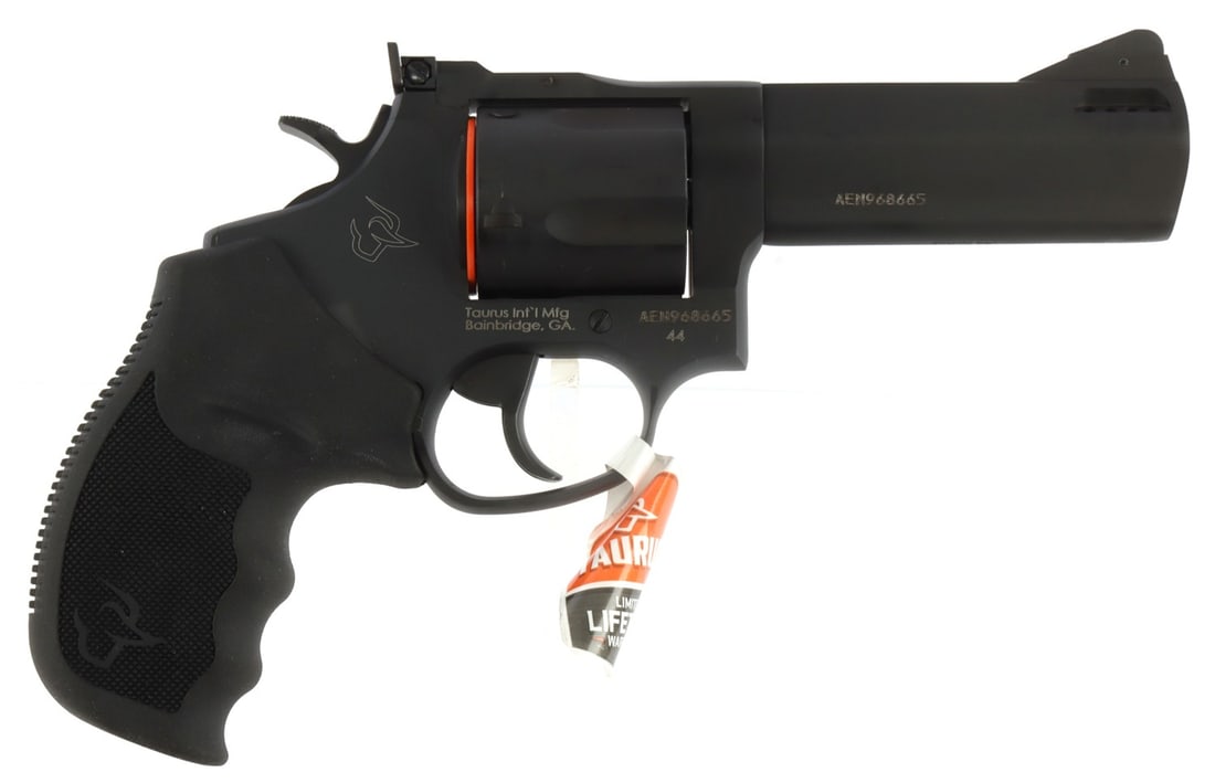 TAURUS TRACKER 44 MAGNUM DA/SA REVOLVER NIB: New in box. Taurus Tracker 44 revolver. Ported 4-inch barrel, 5-round capacity, adjustable rear sight. FFL required for transfer. No international shipping. Know your state's firearm laws before biddi