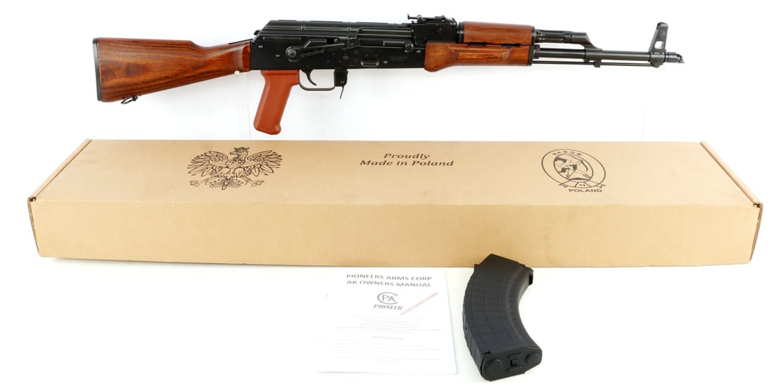 PIONEER ARMS RADOM AK-47 7.62X39MM SEMI AUTO RIFLE: New in box Pioneer Arms AK-47 semi-automatic rifle made in Radom, Poland. Forged trunnions, 16.3-inch barrel and laminated wood furniture. Includes one (1) 30-round magazine. FFL required for transfer