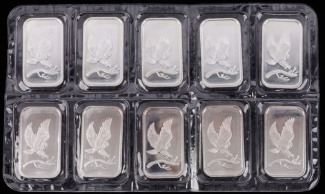LOT OF 10 SILVER BULLION BARS 1 0ZT EAGLE