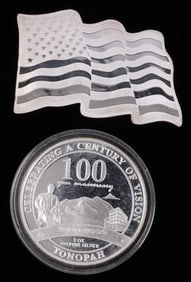 LOT OF 2 SILVER FLAG & TONOPAH ROUNDS 3 OZT TOTAL