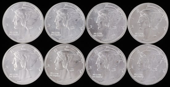 LOT OF 8 SILVER BULLION 1 OZT ROUNDS MERCURY DIME