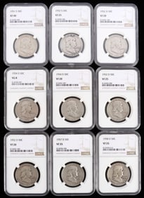 LOT OF 8 NGC SILVER FRANKLIN HALF DOLLAR COINS