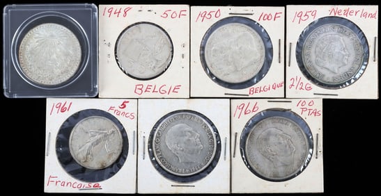 WORLD SILVER COIN COLLECTION SPAIN BELGIUM MEXICO