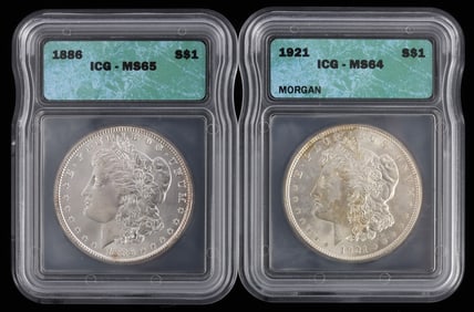 1921 MS64 1886 MS65 MORGAN SILVER DOLLARS
