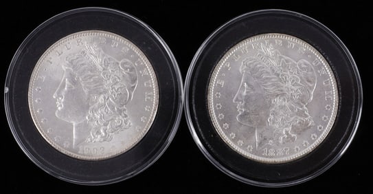 2 BU 1887 & GEM 1902 O MORGAN SILVER DOLLAR COINS
