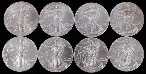 LOT 8 2011 SILVER 1 OZT OUNCE AMERICAN EAGLE COINS