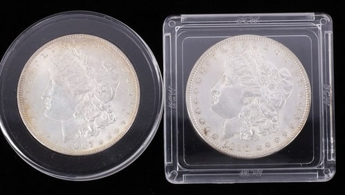 LOT OF 2 1896 1887 BU MORGAN SILVER DOLLAR COINS