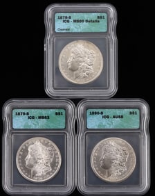 MORGAN DOLLAR 1878 S MS60 1890 S AU 58 1879 S MS63