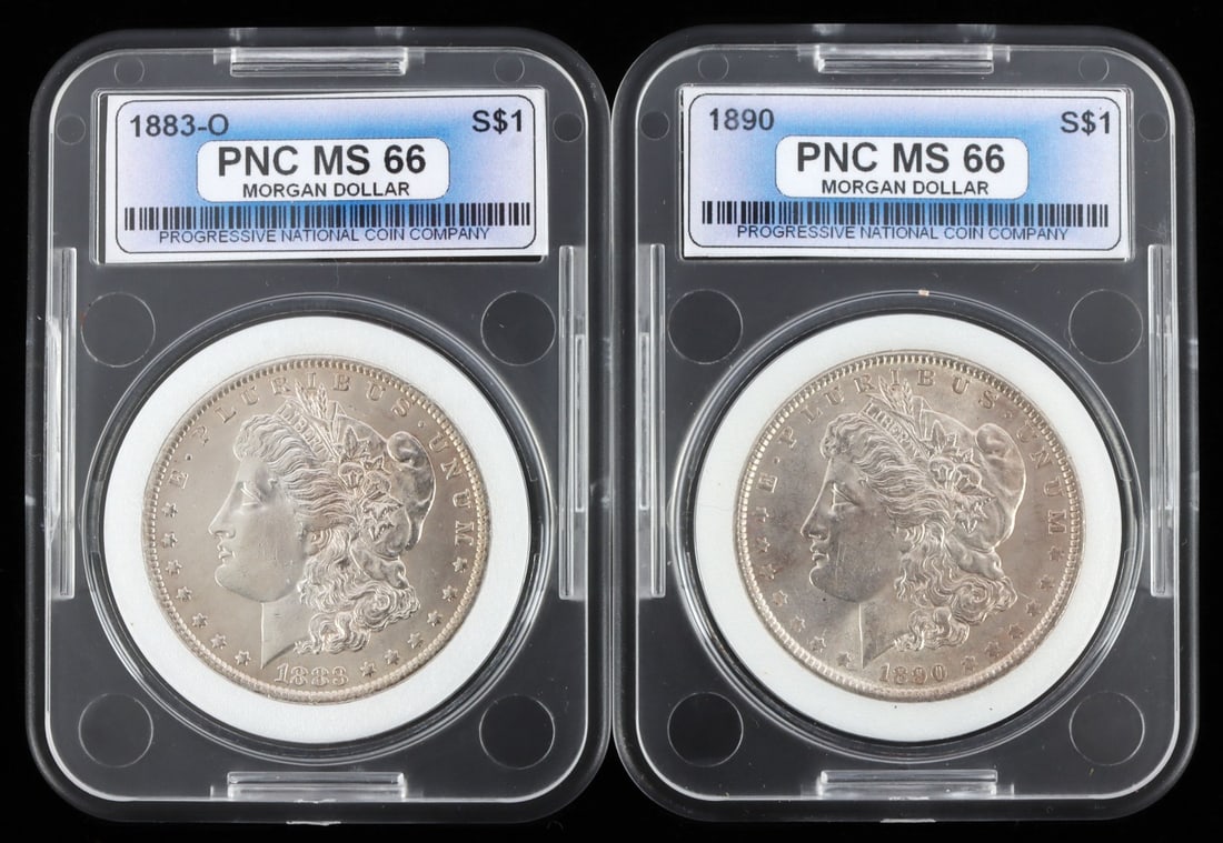 MORGAN DOLLARS 1890 MS 66 1883 O MS 66 COINS: Each coin is PNC encapsulated.