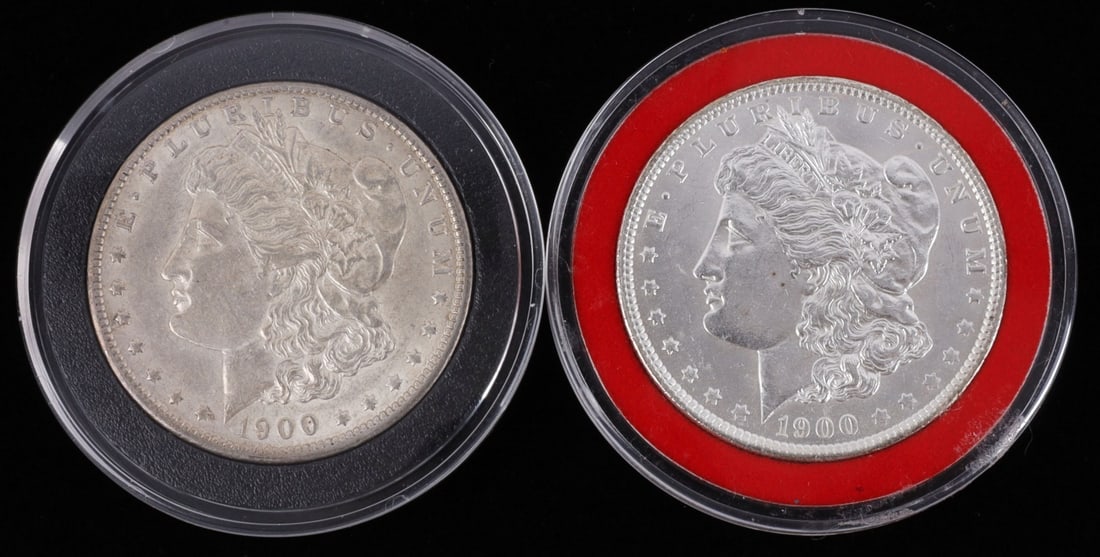 UNCIRCULATED 1900 & 1900 O MORGAN SILVER DOLLARS: Lot of TWO (2). The 1900 O is a true Gem coin, nice clear fields with minimal contact marks, the 1900 is very nice as well a little darker. This lot reserved at melt.