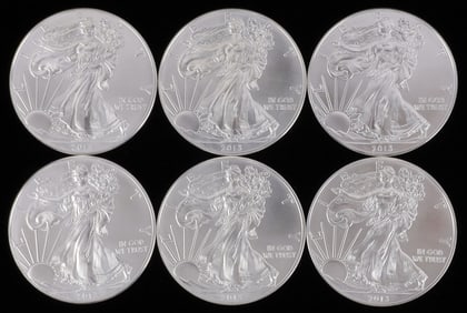 LOT OF 6 ONE OUNCE 999 2013 SILVER AMERICAN EAGLES