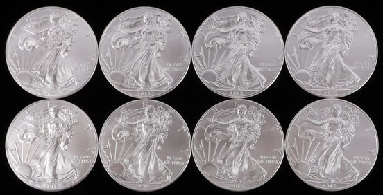 8 2015 SILVER AMERICAN EAGLE 1 OZT OUNCE BU COINS