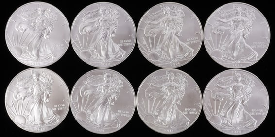 8 SILVER AMERICAN EAGLE 1 OZT OUNCE BU COINS