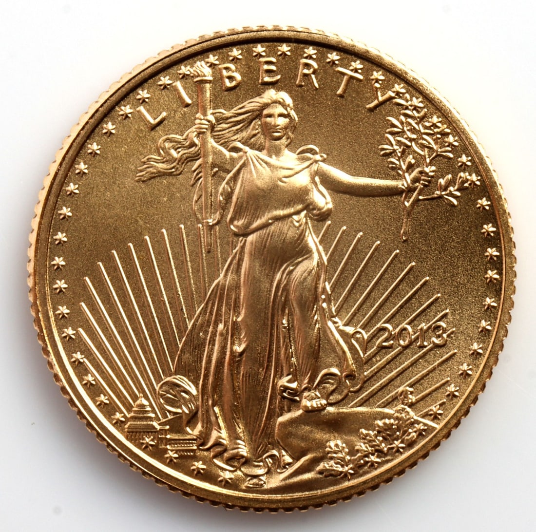 2013 GOLD 1/10 OZT OUNCE AMERICAN EAGLE BU COIN: Brilliant uncirculated. This lot reserved at melt.
