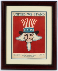 1917 FORBEL UNITED WE STAND FRAMED SHEET MUSIC