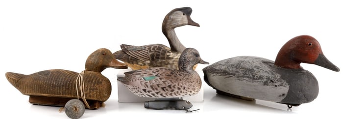 LOT OF 4 VINTAGE CARVED WOODEN DUCK DECOYS