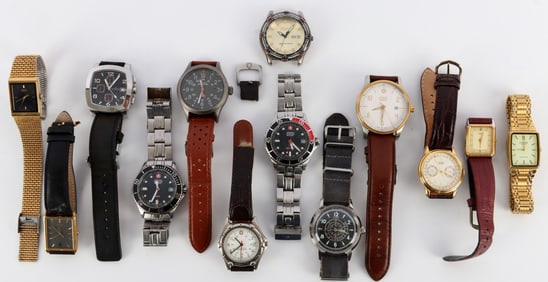 LOT OF 15 MEN'S WATCHES CITIZEN TIMEX WENGER SEIKO