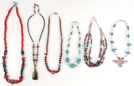 LOT OF 6 SOUTHWESTERN TRIBAL BEAD NECKLACES