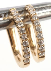 14K YELLOW GOLD DIAMOND HOOP EARRINGS