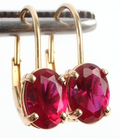 14K YELLOW GOLD RUBY LEVER BACK EARRINGS