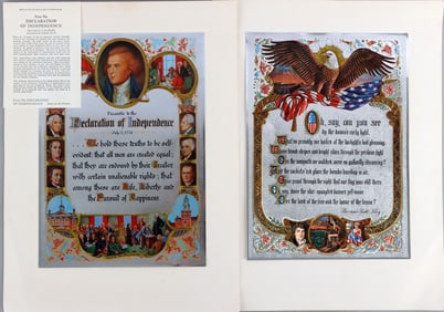 LOT OF 2 US PATRIOTIC COLOR ETCH FOIL ENGRAVINGS