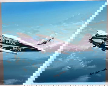 PILOT BETTY MILLER SIGNED PAINTING OF PIPER APACHE