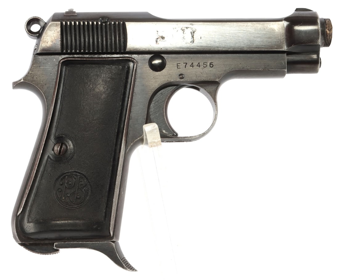BERETTA MODEL 1934 .380 ACP SEMI AUTO PISTOL: Beretta M1934 C semi-automatic pistol. 3.5-inch barrel. High-polish blued finish. Steel-lined bakelite grip panels with PB monogram. Import marked on underside of trigger guard. Includes one (1) magaz