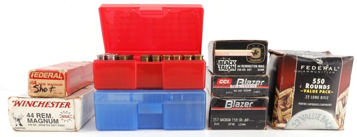 APPROX 750 RDS 22LR 44 REM 357 MAG PISTOL AMMO LOT