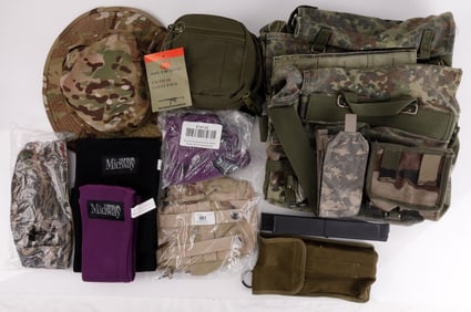 LOT 15 FIREARM BAG MAGAZINES SLEEVES & CAMO HAT
