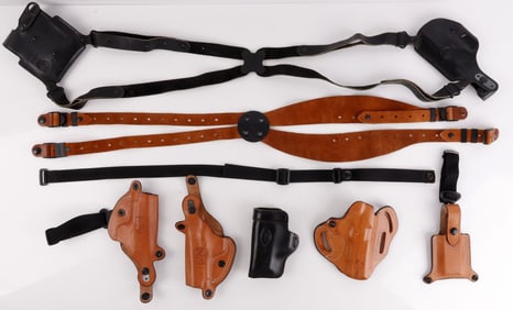 LOT OF 7 VINTAGE LEATHER HANDGUN HOLSTER